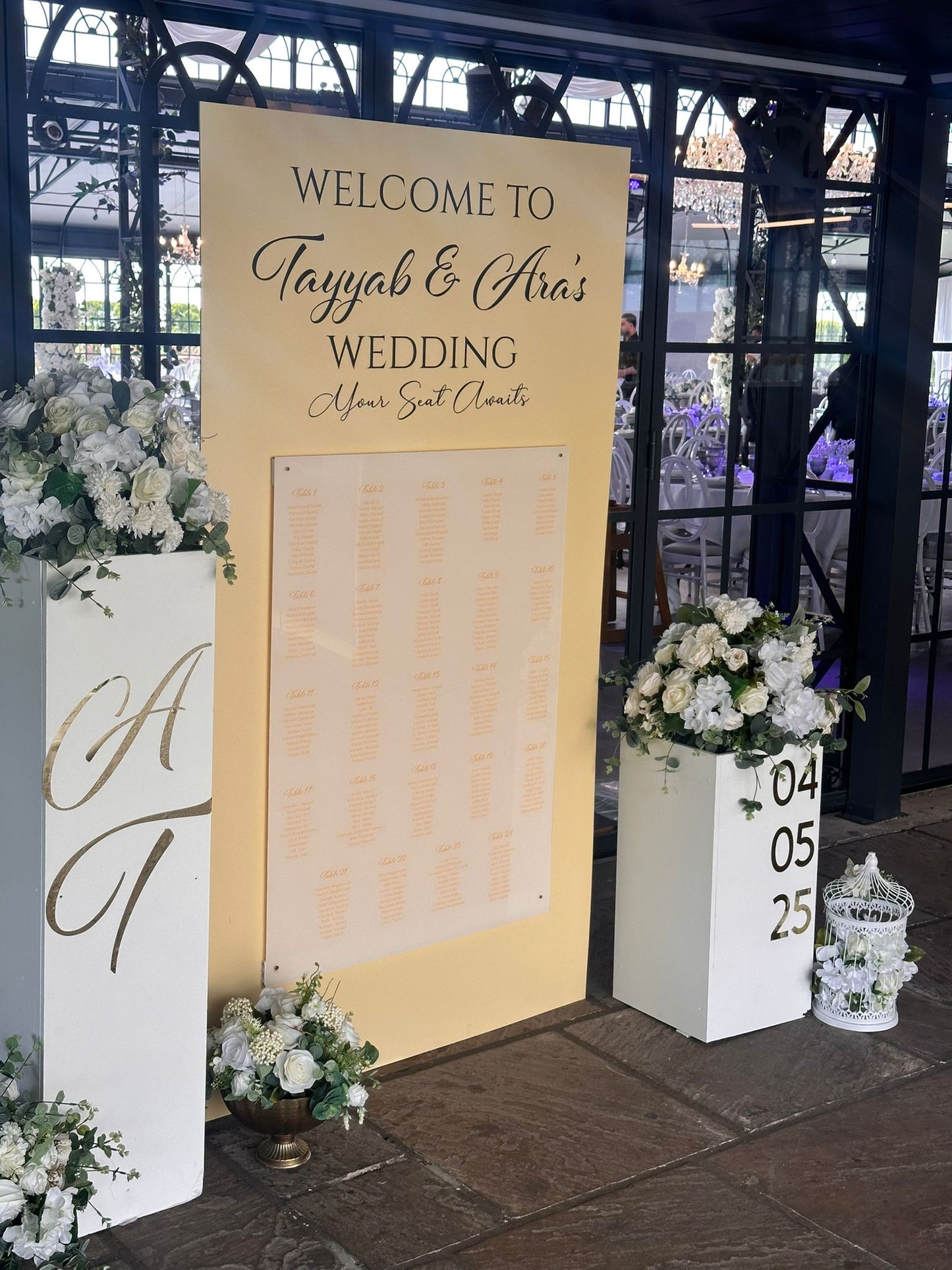 Cascading Welcome Sign And Seating Plan
