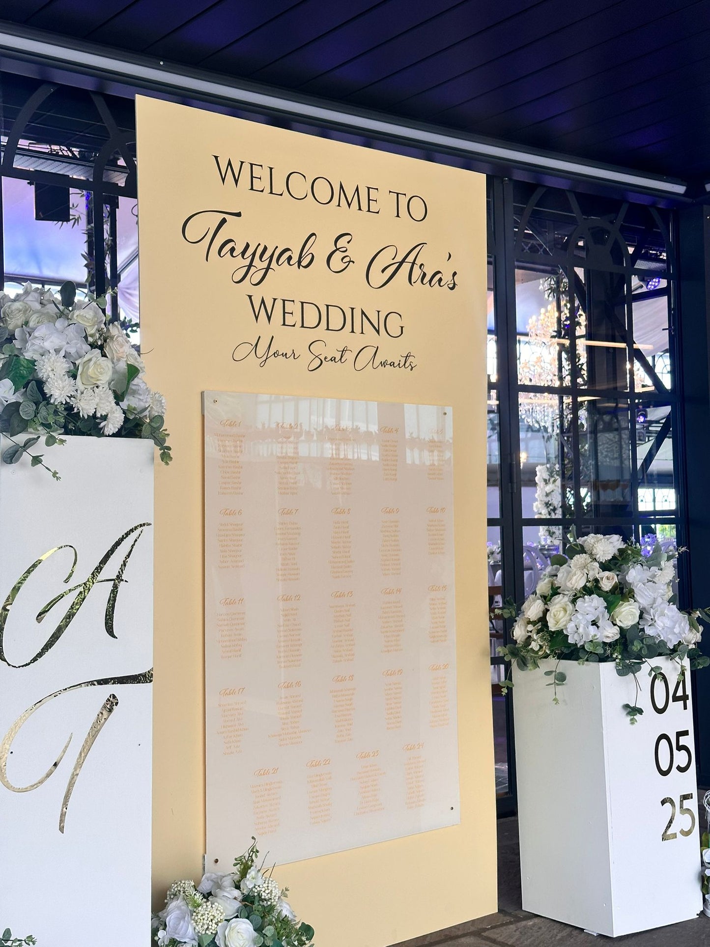 Cascading Welcome Sign And Seating Plan