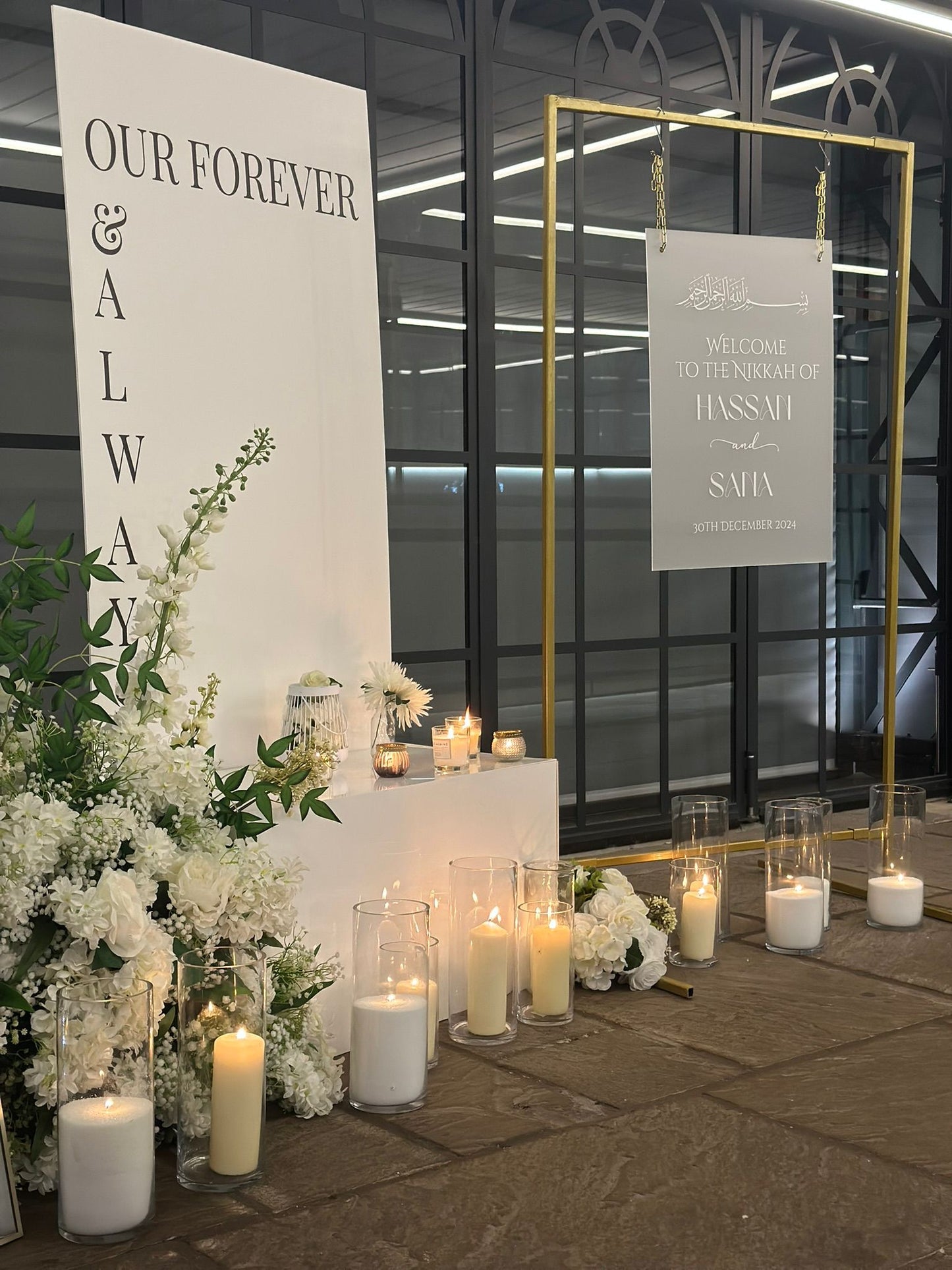 Welcome Sign And Mirrored Seating Plan